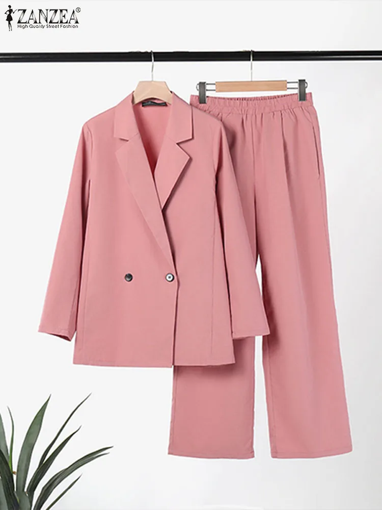 Women Long Sleeve Jackets & High Waist Long Pants Sets ZANZEA Office Lady Blazer Suits 2023 Autumn Korean Fashion 2 Pieces Sets