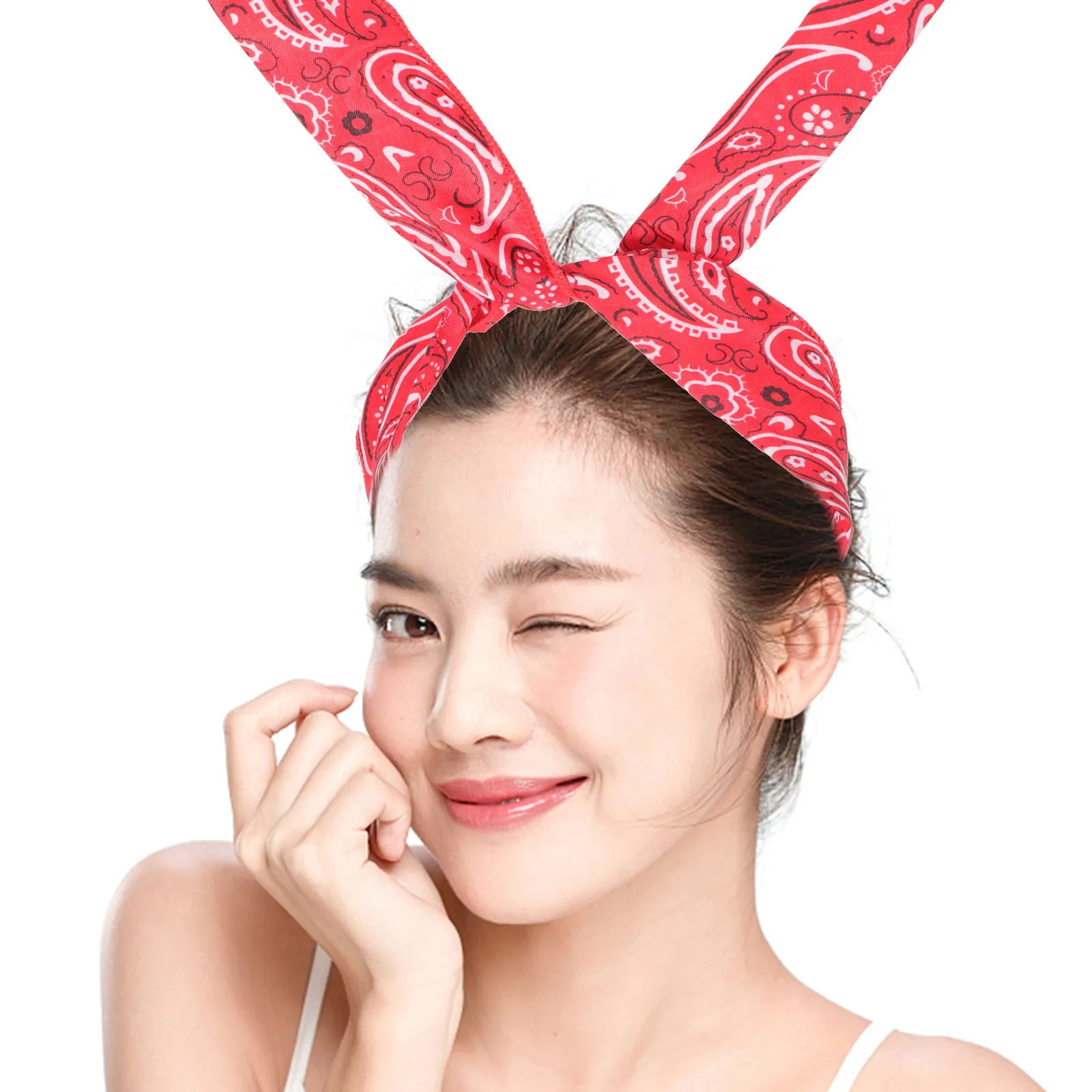 

5Pcs Adorable Wire Bunny Ears Headbands Paisley Design Stylish Twisted Bow Hairbands for Women Multipurpose Costume Play Daily