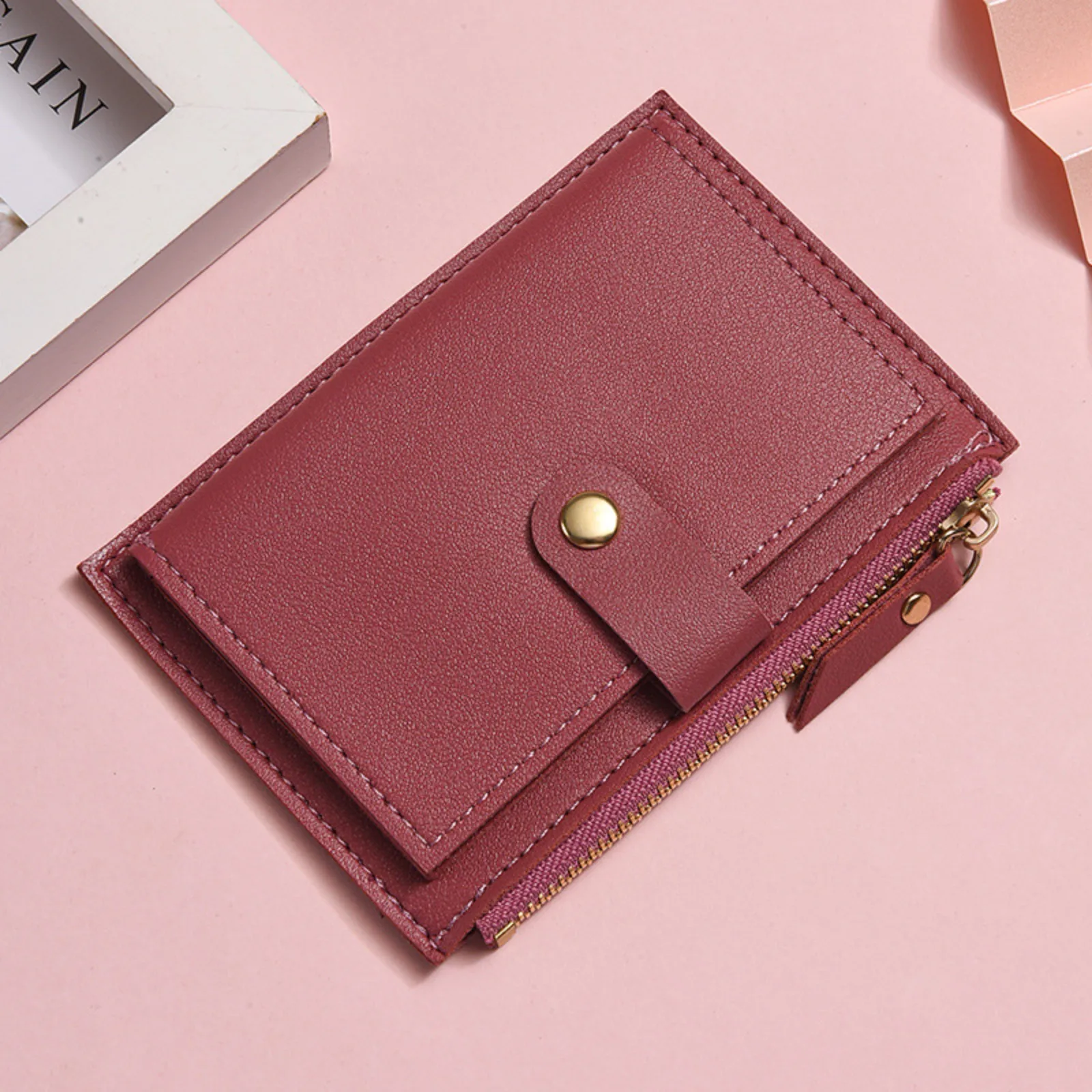 

Women Wallets PU Leather Female Purse Mini Hasp Solid Multi-Cards Holder Coin Short Wallets Slim Small Wallet Zipper Coin Purse