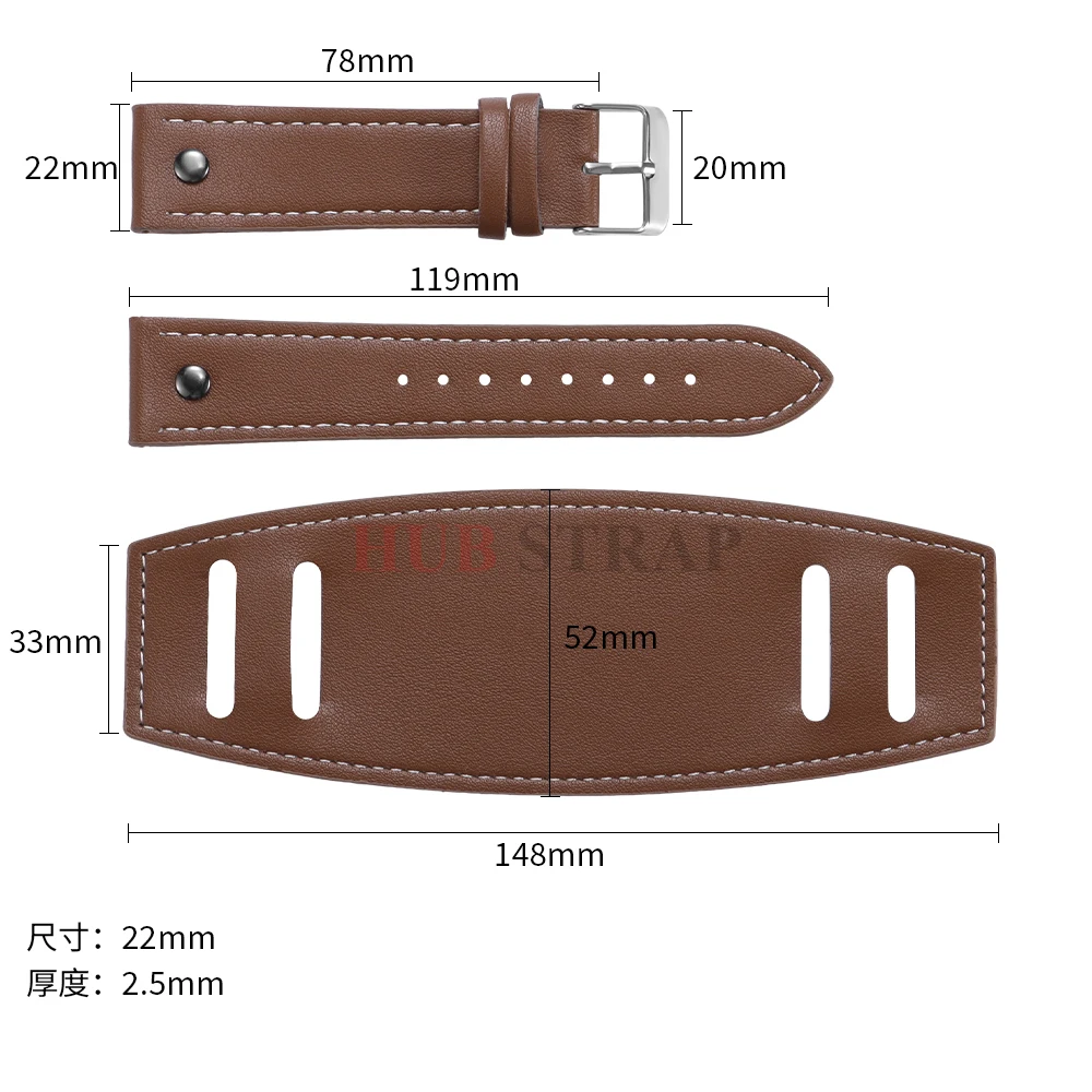 Мужской ремешок для часов Bund, 20 22, 24 мм, ремешок для часов из искусственной кожи, браслет-манжета, темно-коричневый, черный, светло-коричневый цвет, ремешок для часов