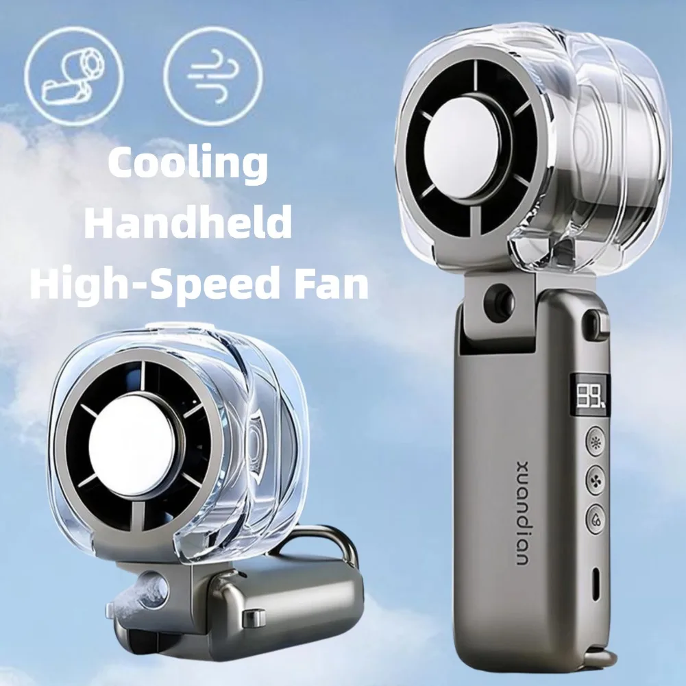 High-quality Outdoor Foldable Portable Handheld Fan Mini Cooling High-speed Rechargeable Digital Display High Speed Turbo Fan