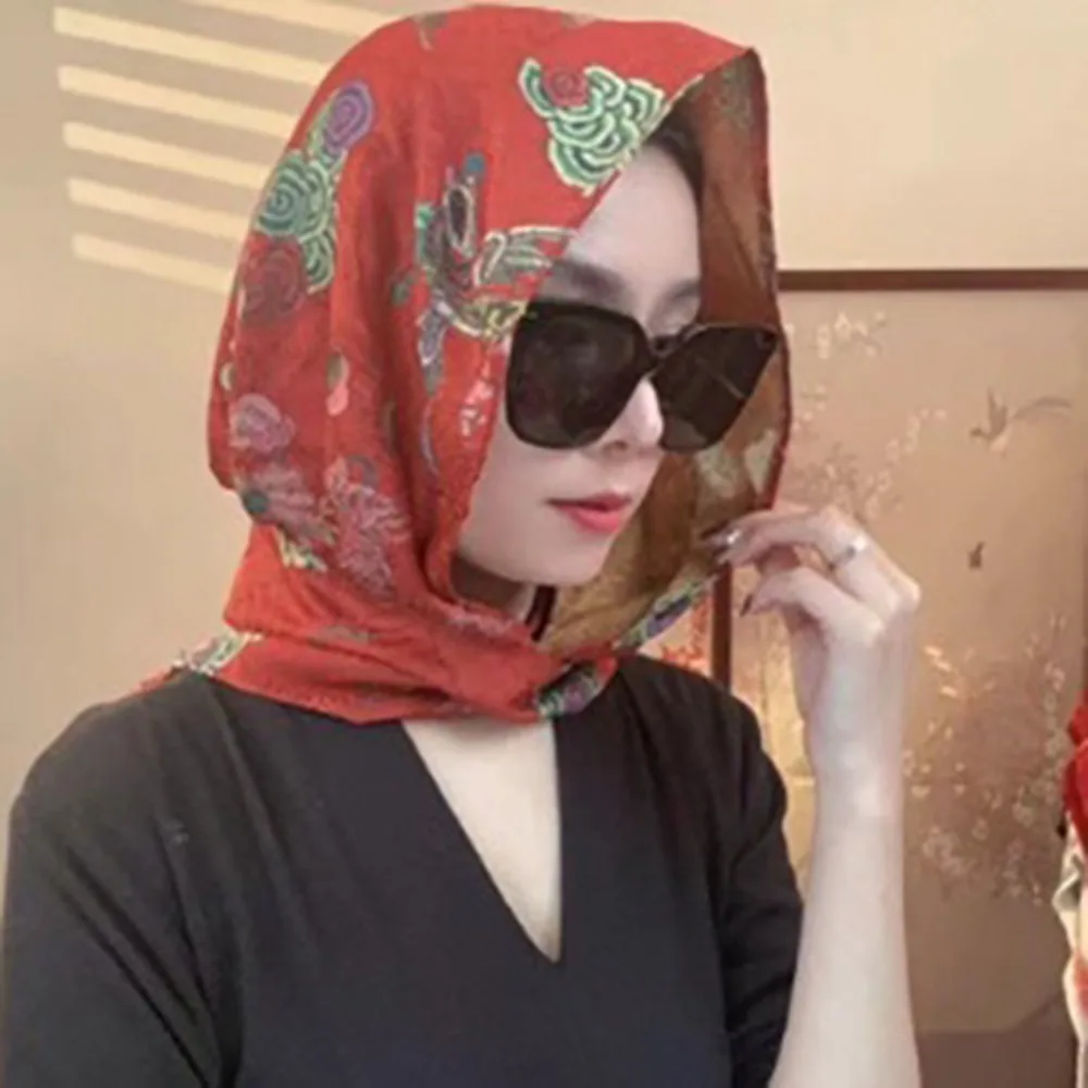 Gorro turbante estampado elegante, pañuelo de seda con telar para pintura de lino y algodón, protector solar, pañuelo para la cabeza de poliéster para mujer