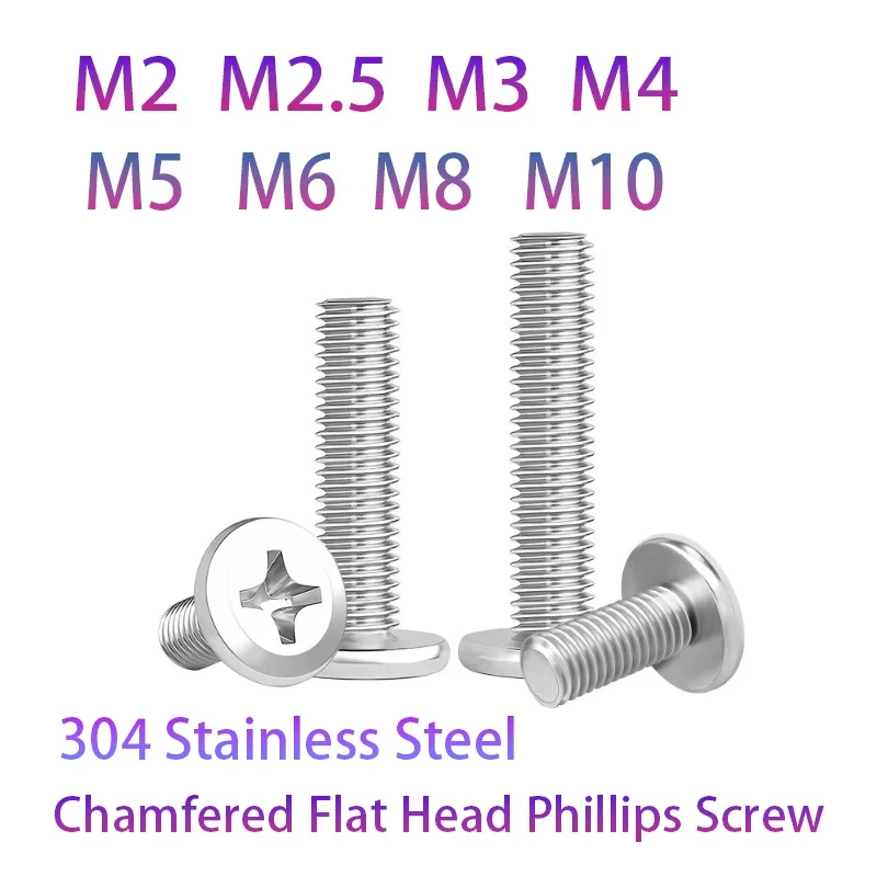 304 Stainless Steel Chamfered Flat Head Phillips Screw M3 M4 M5 M6 M8 M10