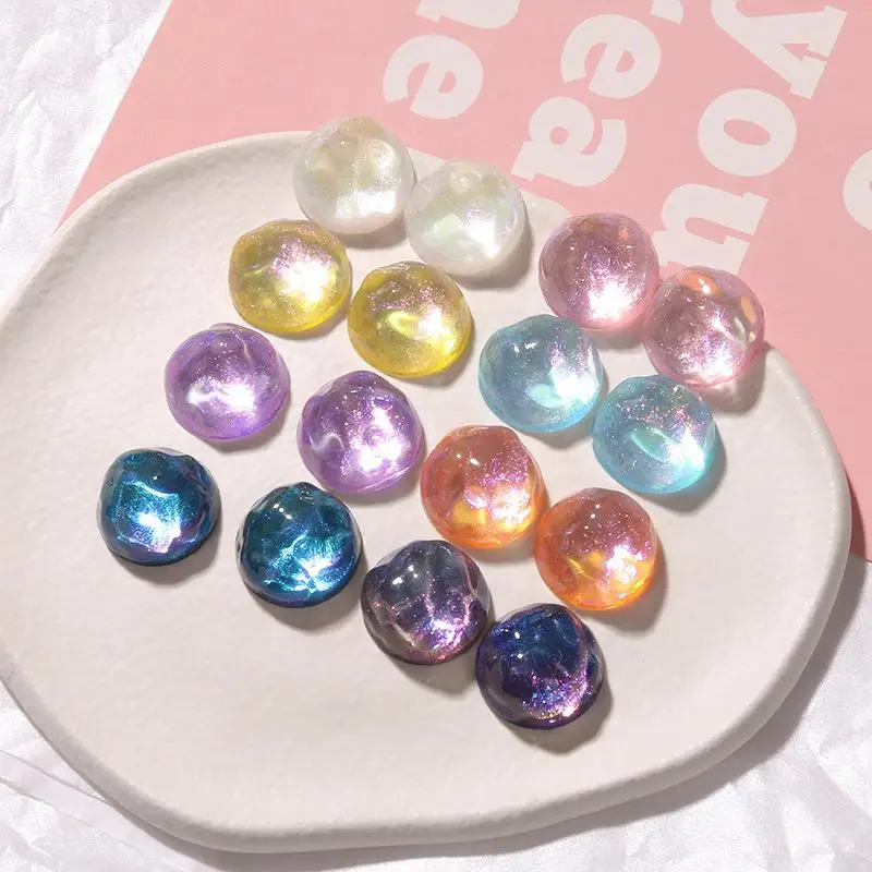 10Pcs Glitter Wave Effect Geometry Rounds Shape Flatback Cabochon Beads Diy Jewelry Earring/Hair Accessory Gift