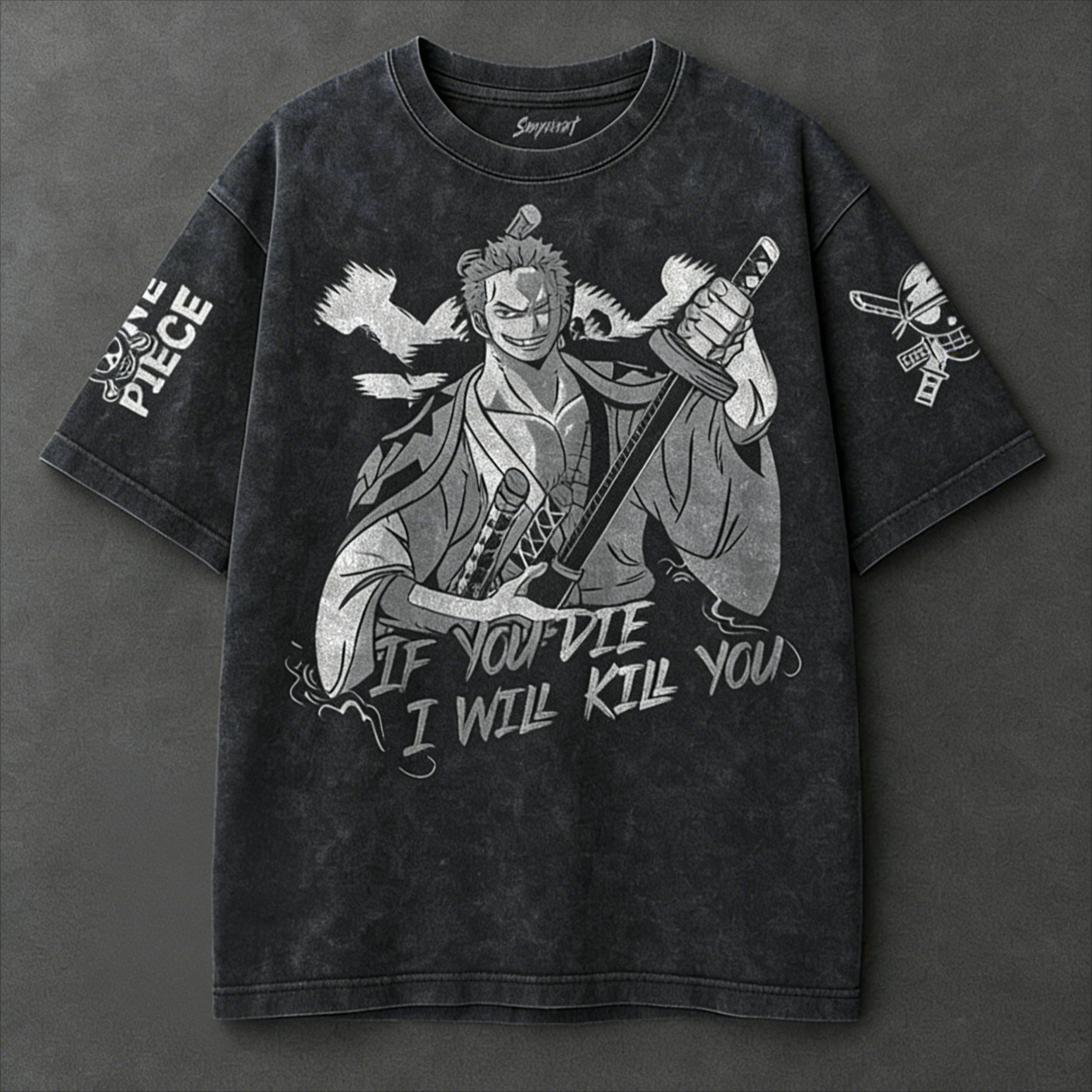 Harajuku Unisex Grafik T-Shirt für Männer und Frauen Vintage Washed One Piece Print Kurzarm-Shirt 2026 Sommer Y2k Streetwear Lässige Oberteile