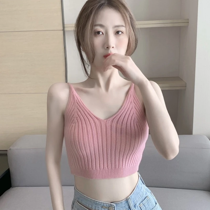 Fashion Women Summer Basic Tops Sexy Strappy Sleeveless Racerback Crop Top 2023 Female Casual Solid Color Ribbed Knit Short Vest