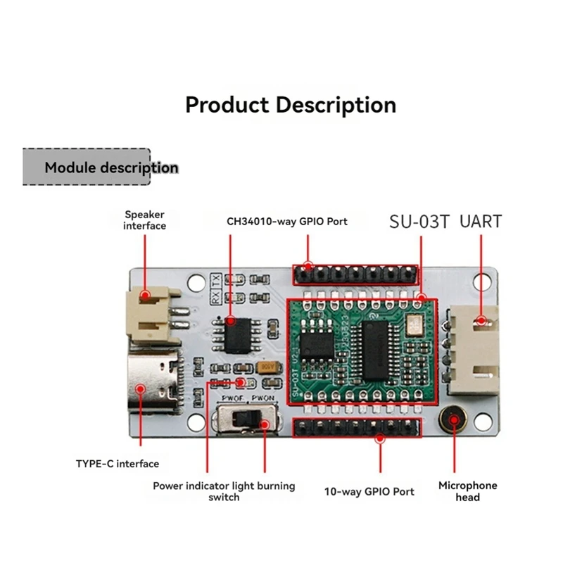 Voice Recognition Sensor Module Chinese/English Voice Recognition USB To UART Module Built-In Low Voltage Detection