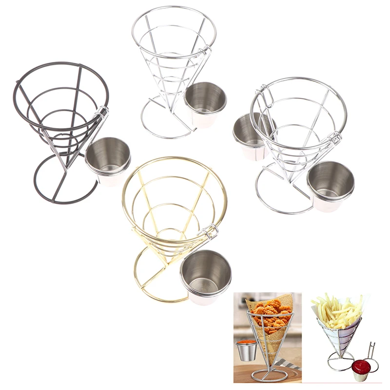 

1pcs Stainless Steel French Fry Stand Cone Basket Holder For Fries Fish And Chips And Appetizers Kitchen Party Supplies