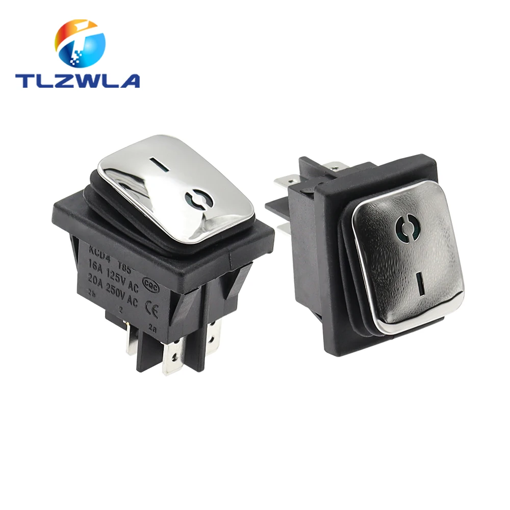 1PCS KCD4 Stainless Steel Face 4Pin Lamp Waterproof Boat Switch Silver Contact Large Current Flip Plate Power Boat Switch