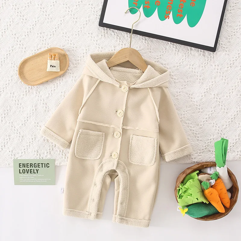 Baby Clothes 2023 Winter New Baby Simple Solid Color Onesie Thickened Harbin Clothing Soft Crawling Suit Coat