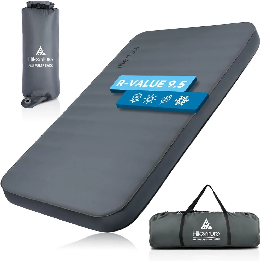 Extra Thick Double Self Inflating Sleeping Pad, 9.5 R Camping Mattress 2 Person, Inflatable Foam Camping Pad