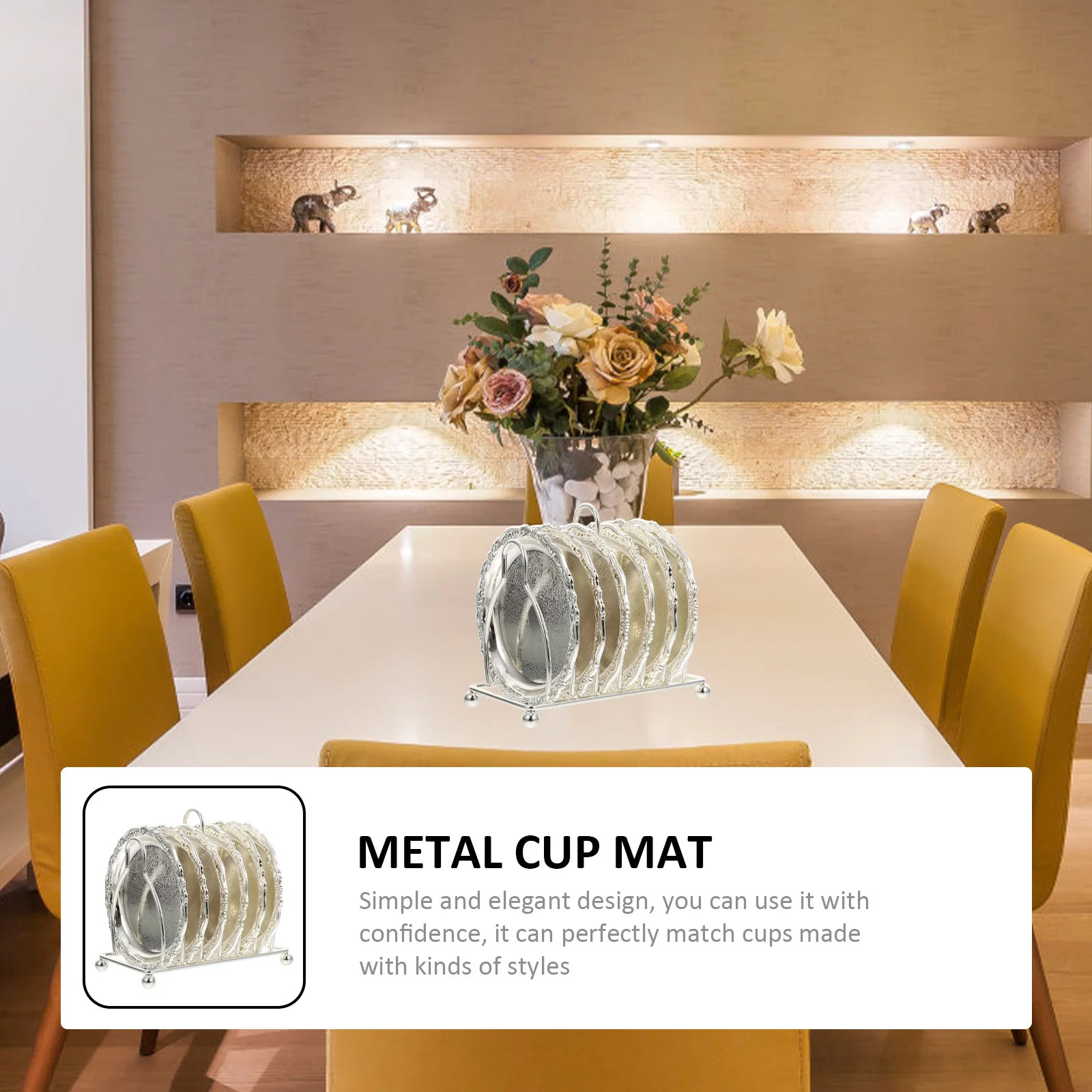 

1set Metal Cup Coaster Zinc Alloy Carved Pattern Heat Resistant Drink Mat For Kitchen Furniture Protection Cup Holder