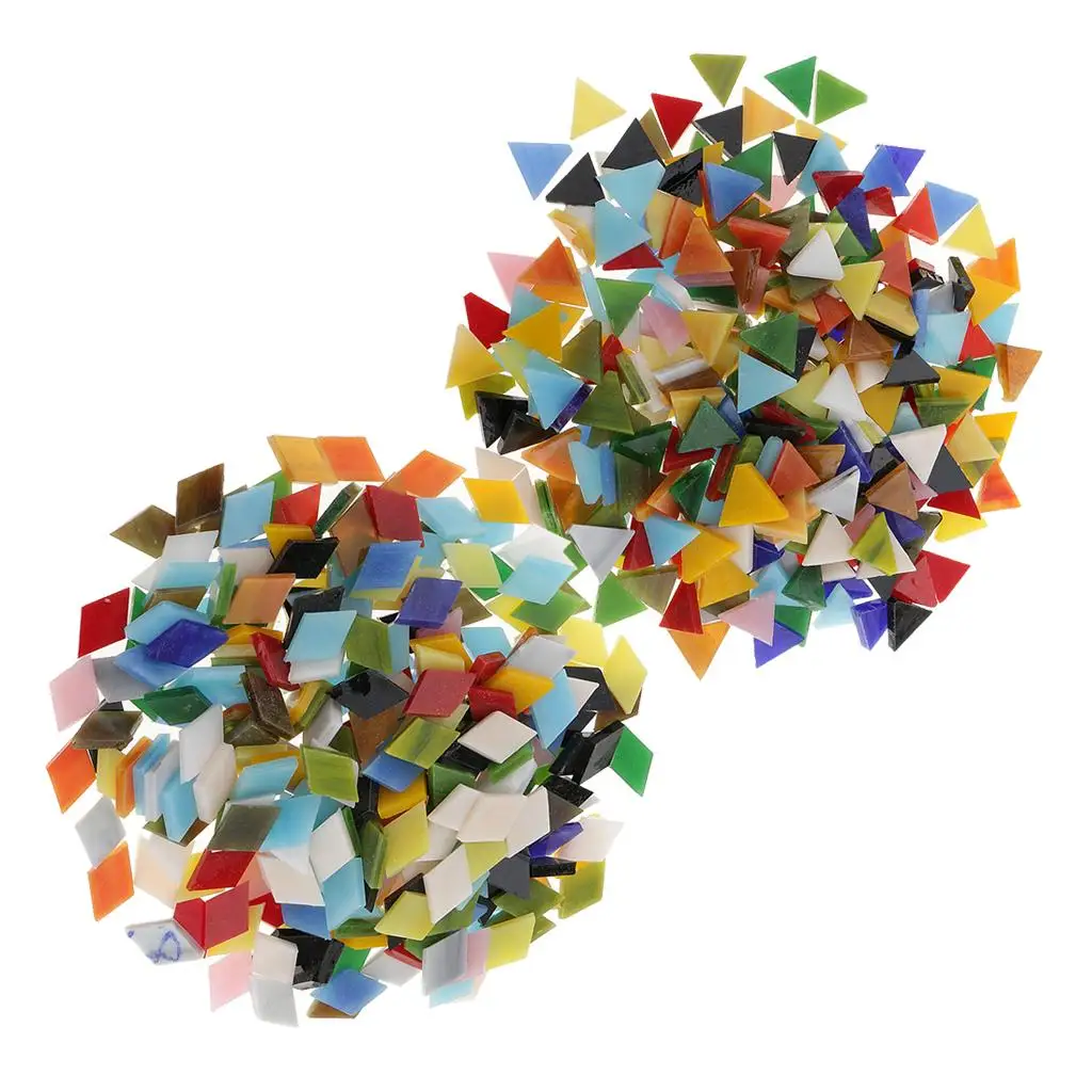 600 Piece Assorted Color Rhombus Triangle Shape Glass Mosaic Tiles Tessera 12mm