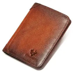 Genuine Leather RFID Protect Wallet for Men Slim Trifold Front Pocket Money Bag Anti-theft Brush Head Layer Cowhide Card Holder