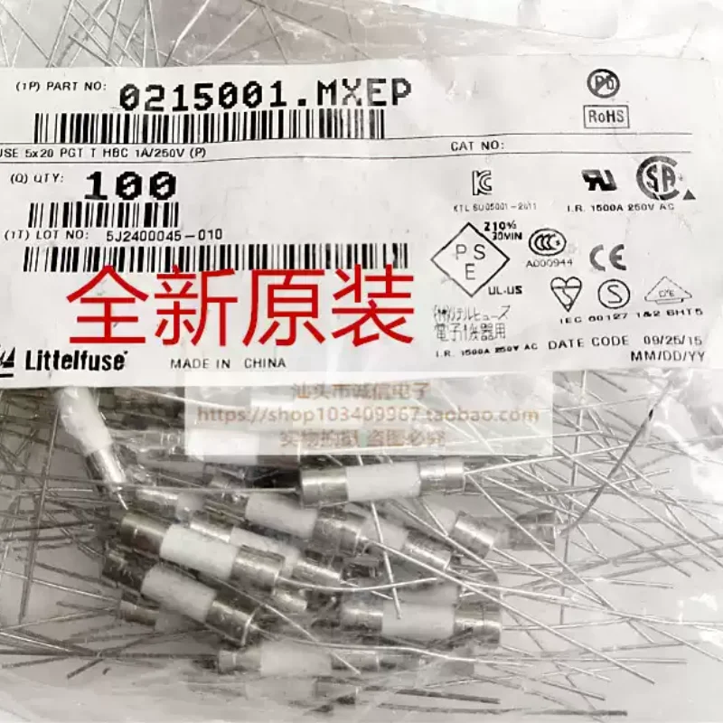 5-10pcs 0215001. MXEP T1AH250VP 5 * 20 T1A 250V ceramic fuse tube slow melting tape lead