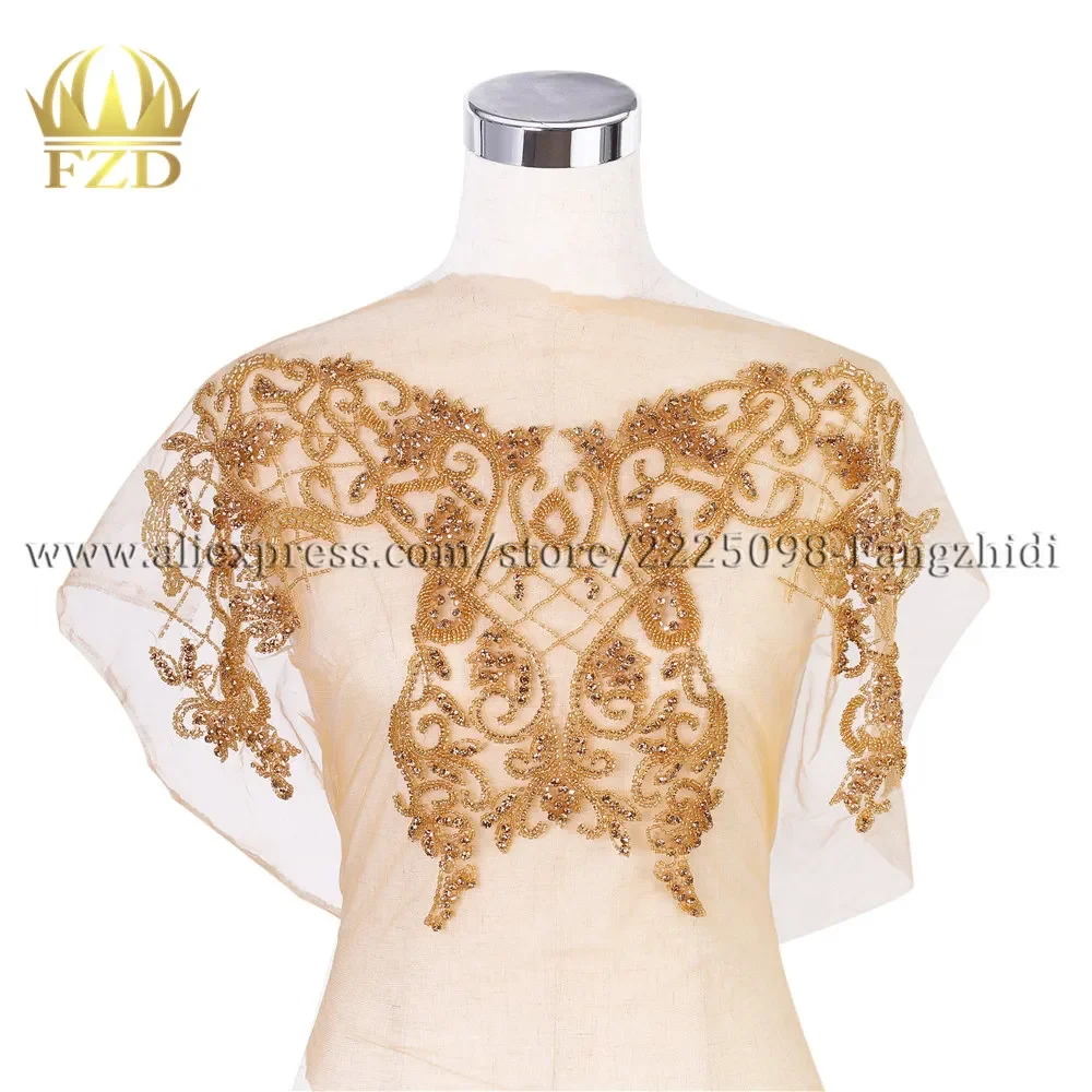 

FZD 1 Piece Handmade Elegant Clear Crystal Stone Patches and Rhinestone Crystal for Wedding Dresses, DIY Decorative Fabric Model