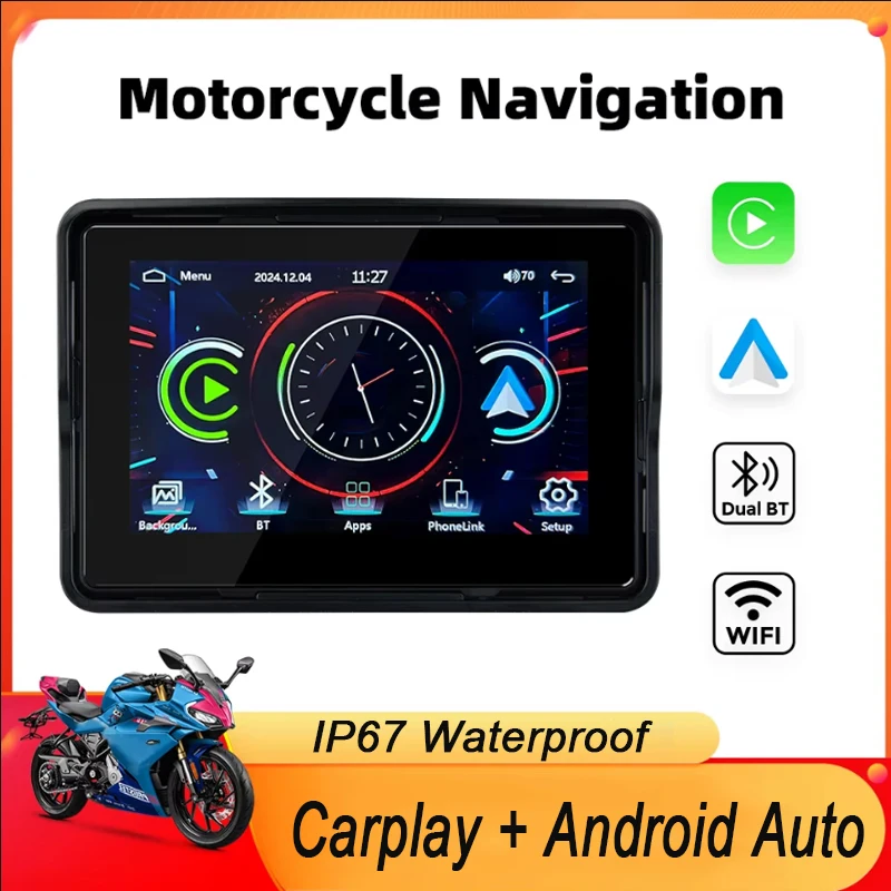 

Wireless CarPlay Moto Android Auto IP67 Waterproof Portable Digital Motorcycle Dashboard GPS Navigation Drive Recorder Moto