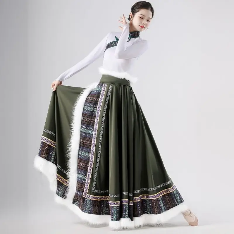 New Tibetan Dance Performance Costumes for Ethnic Minority Adult Art Exam Tibetan Dance Costumes Practice Gradually Mid length