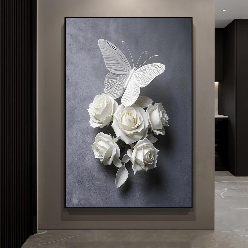 black white decorative painting butterfly entrance High sense texture wall Paintings flower cuadros decorativos room decoration