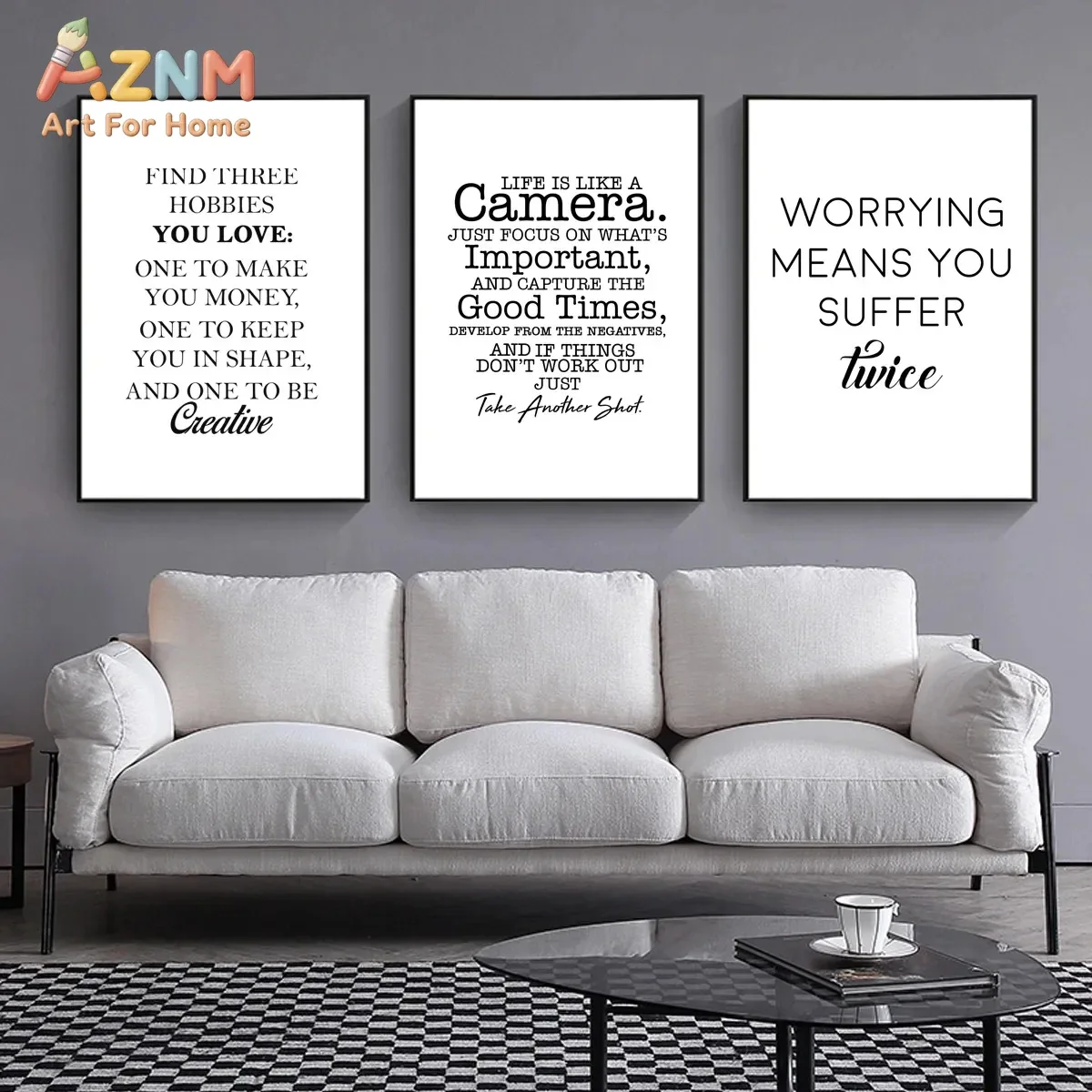 AZNM Black White Motivational Quote Canvas Wall Art, Minimalist Inspirational Typography Print, Unframed Canvas Painting for Off