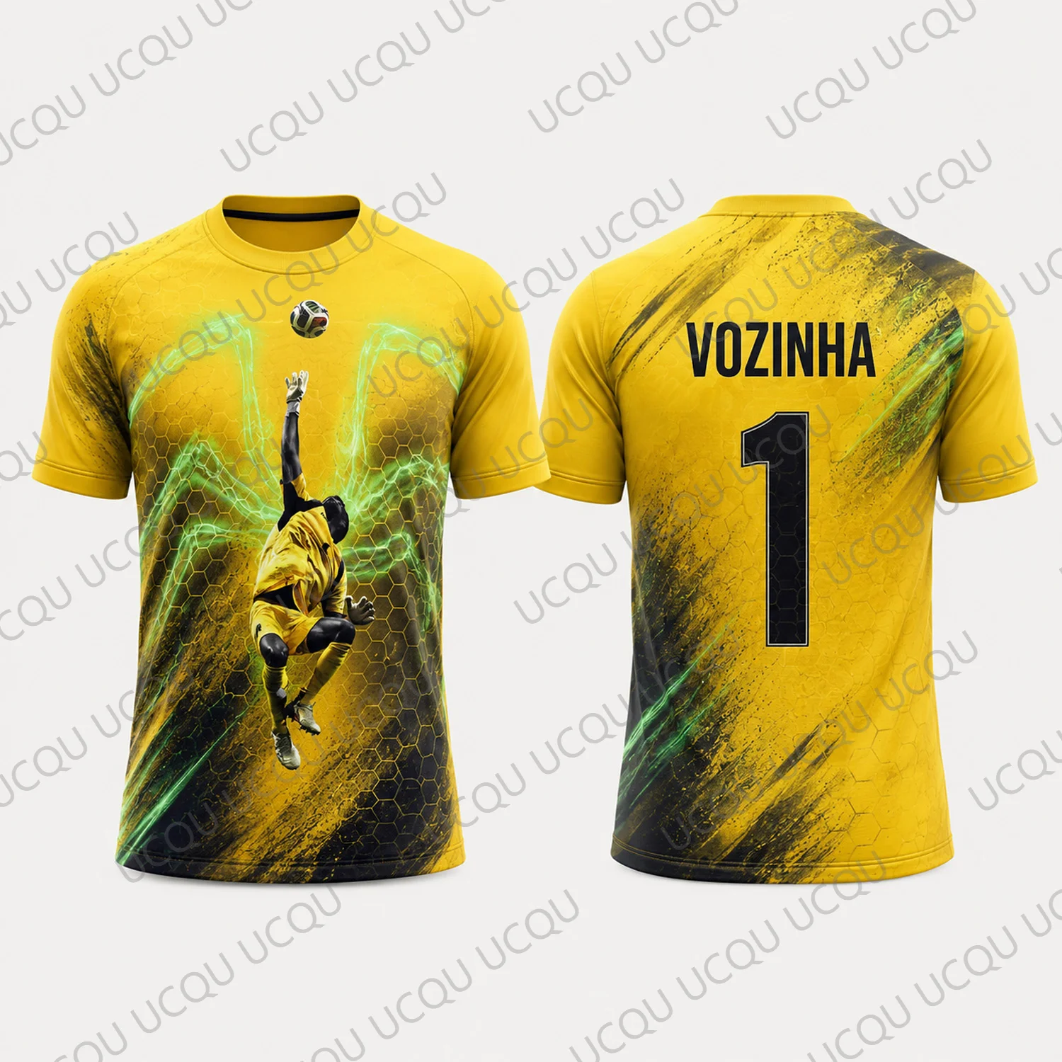 Camisa de Goleiro Vozinha 1 Cabo Verde Amarela para Homens, Mulheres e Crianças, Camiseta de Futebol de Secagem Rápida para Treinamento de Fãs