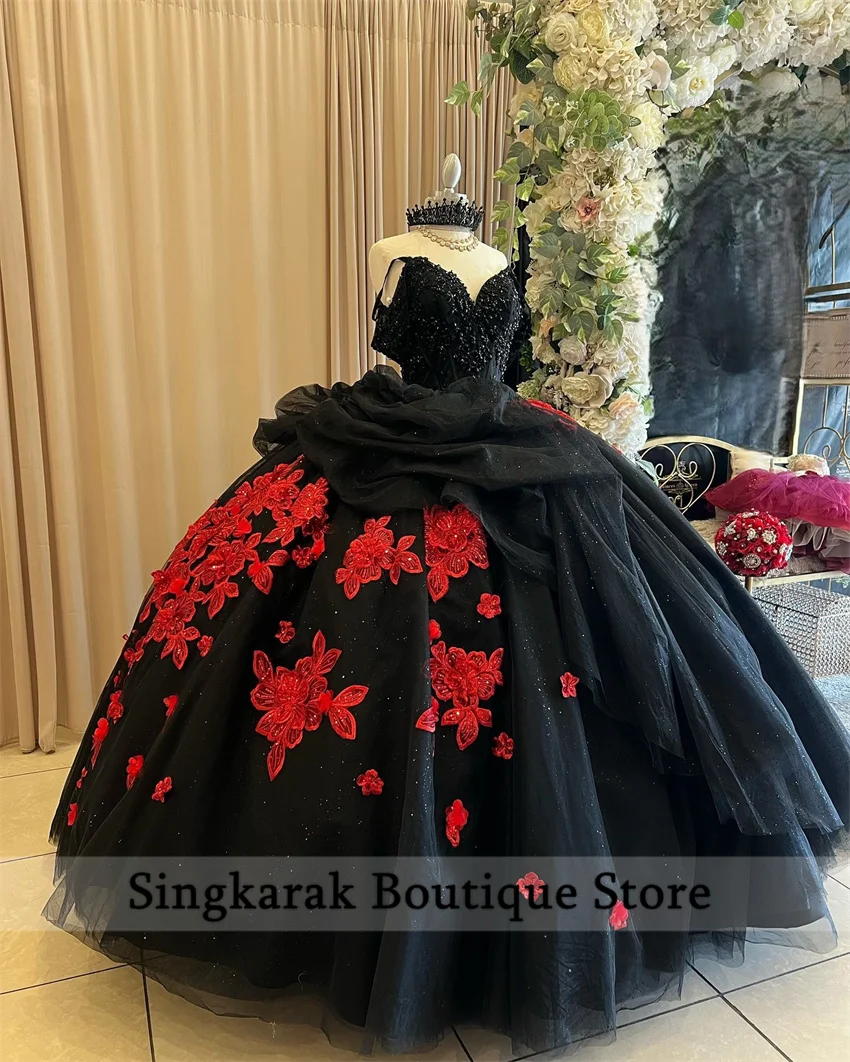 Exquisite Black Quinceanera Dresses 2024  Bead Diamonds Applique Graduation Dresses Birthday Gown Sweet 16 Dress Customized 