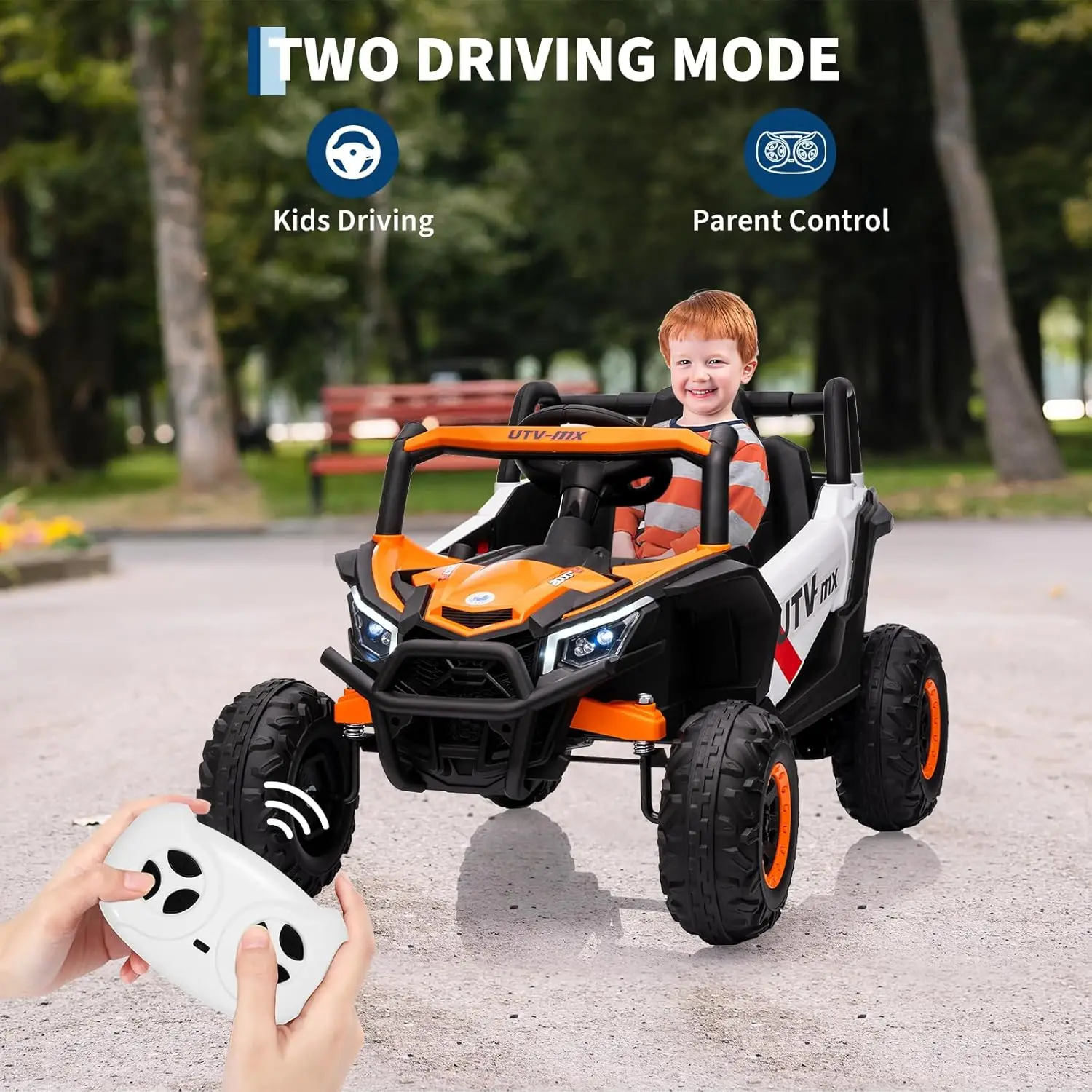 Auto per bambini da 12 V, camion UTV con telecomando, commutabile 4WD/2WD, veicolo elettrico con sospensione a 4 molle per età 3-8 anni