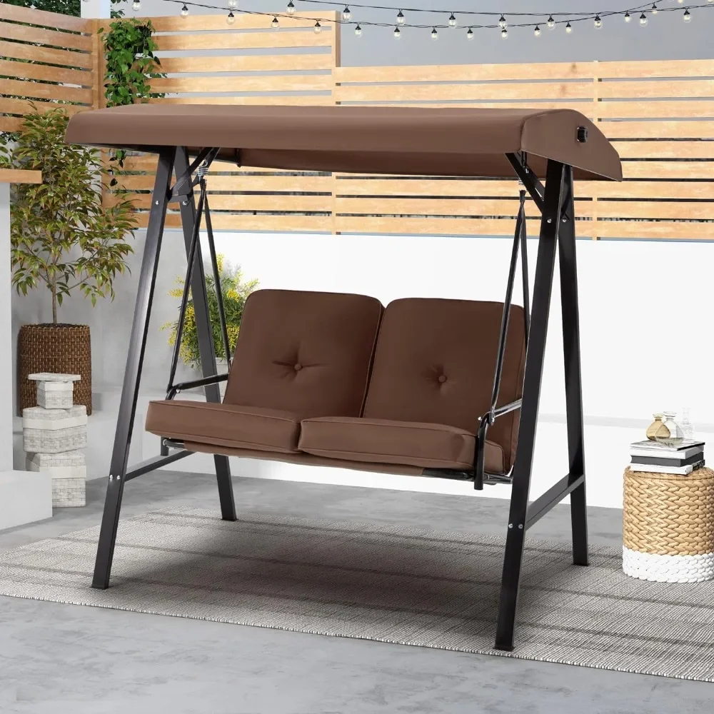 

Outdoor Patio Swing Chair for Adults, 2-Seat Porch Swings with Adjustable Canopy