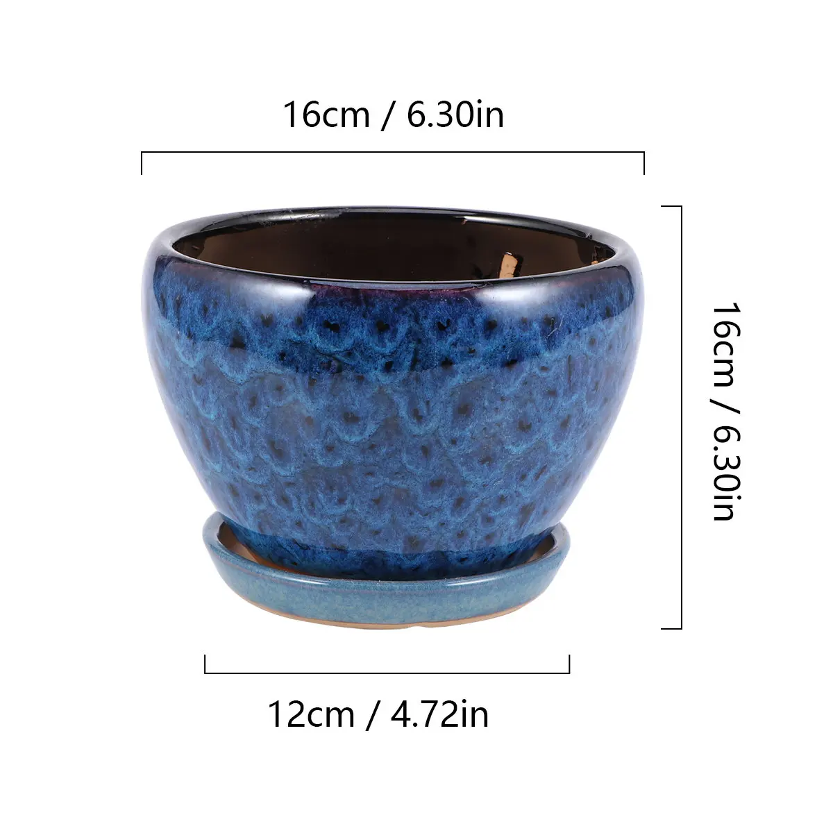 1Set Unique Dark Blue Ceramic Succulent Flowerpot Drainage Hole for Home Office Decorative Gardening Plant Holder for Succulents