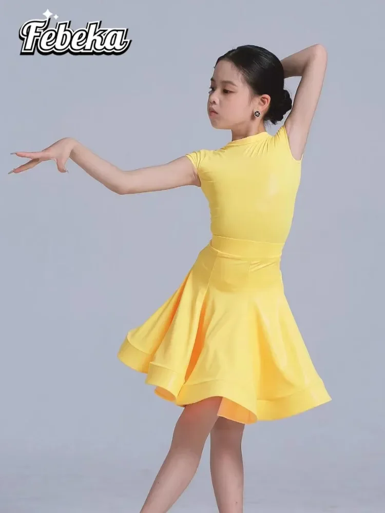 2024 New Children's Latin Dance Competition Performance Dress Summer High gloss Girls' High end Regular Dress Professional Dress