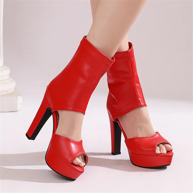 

YMECHIC Women Peep Toe Platform Ankle Boots Fashion Chunky Block High Heels Ladies Open Toe Party Wedding Club Dress Short Shoes