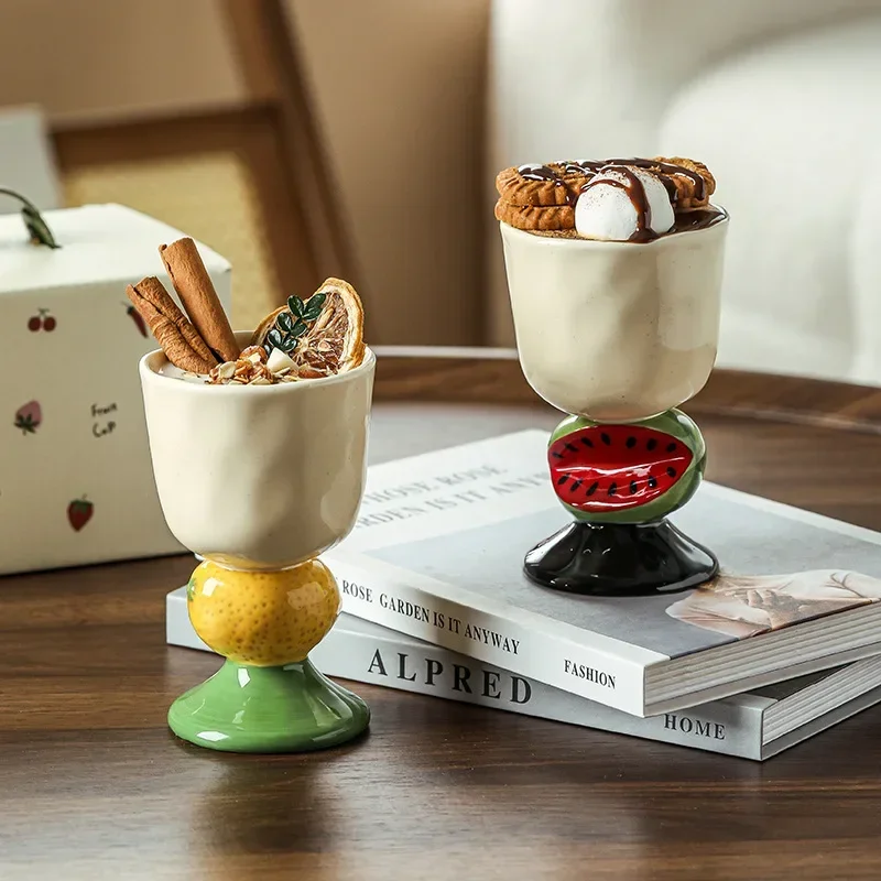 Fruit Ceramic High Footed Cup Ice Cream Bowl Dessert Specific Cup After Dinner Appetizer Molecular Cooking Tableware Ceramics
