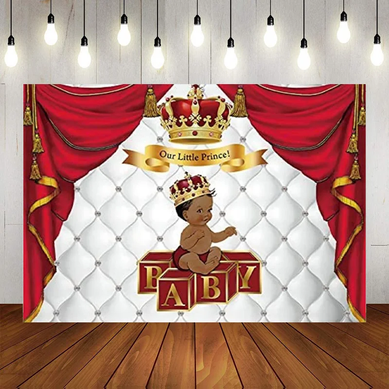 Royal Prince Custom Birthday Backdrop Gold Photo Background Decoration Photography Blue Baby Shower Crown Banner Studio Kits