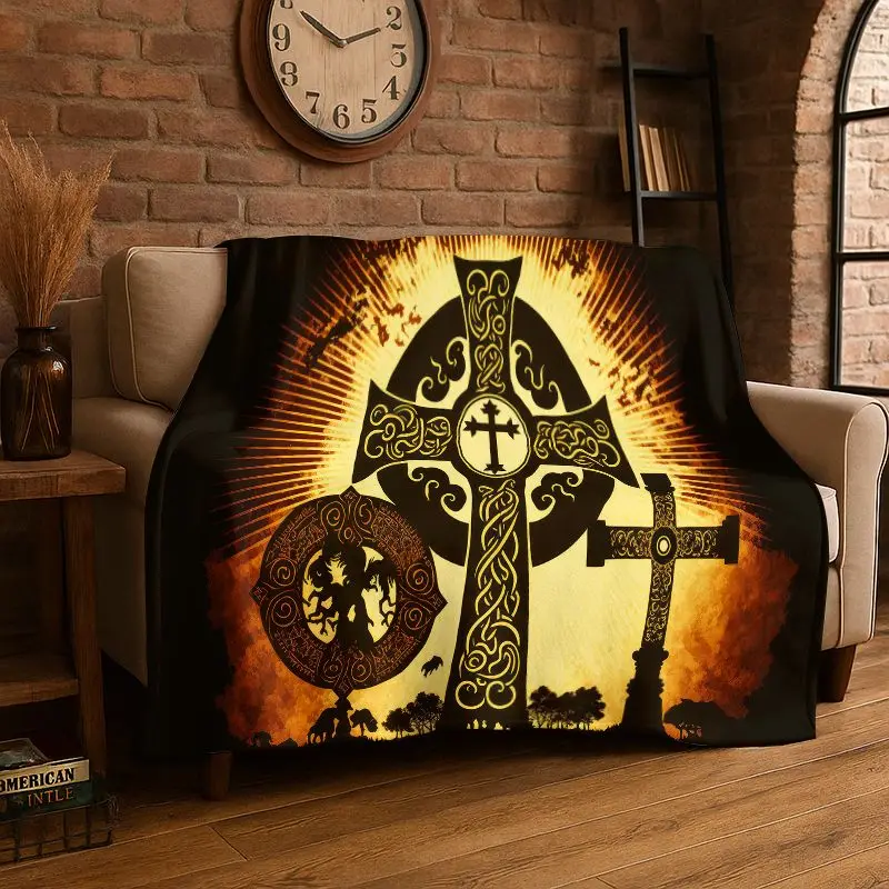 Classic Cross Bible Christian Faith Retro Flannel Blanket Soft Throw Blanket for Bedroom Living Room Bed Picnic Nap Cover Gift