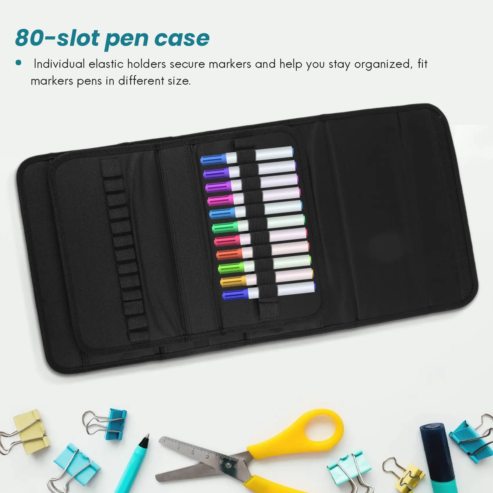 80 Slots Large Capacity Folding Marker Pen Case Art Markers Pen Storage Carrying Bag Durable Sketch Tools Organizer Black