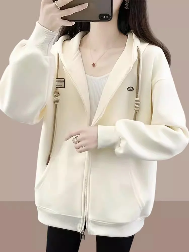 

Повседневная женская толстовка-кардиган с капюшоном на молнии, большие размеры, универсальная, дышащая, новая коллекция весна-осень