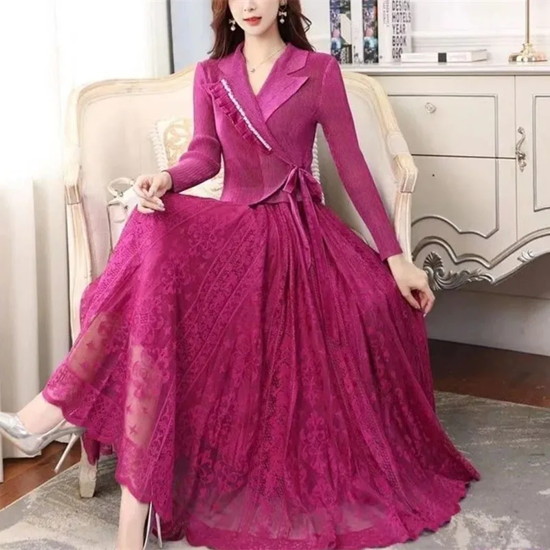 long sleeve spring dresses 2024 2024 Spring and Summer Women's Long Sleeve Dress Retro Printed Dress Elegant Bow Party Holiday Party Long Swing Dress Lady