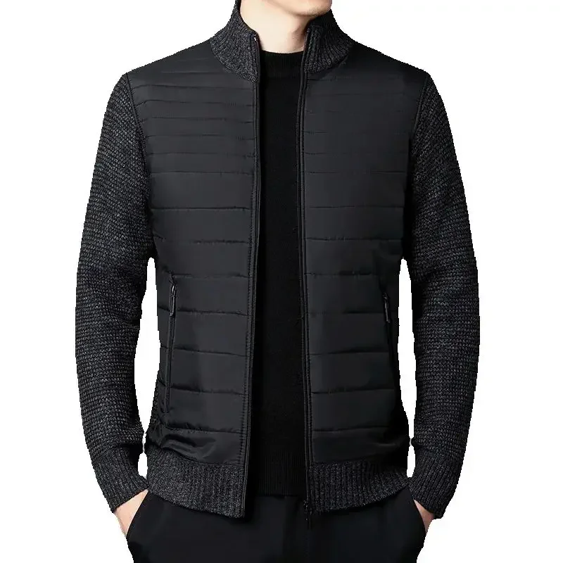 

Winter Fleece Cardigan Men Sweatercoat Fashion Patchwork Stand Collar Knitted Cardigan Coat Mens Zipper Casual Sweater Jacket