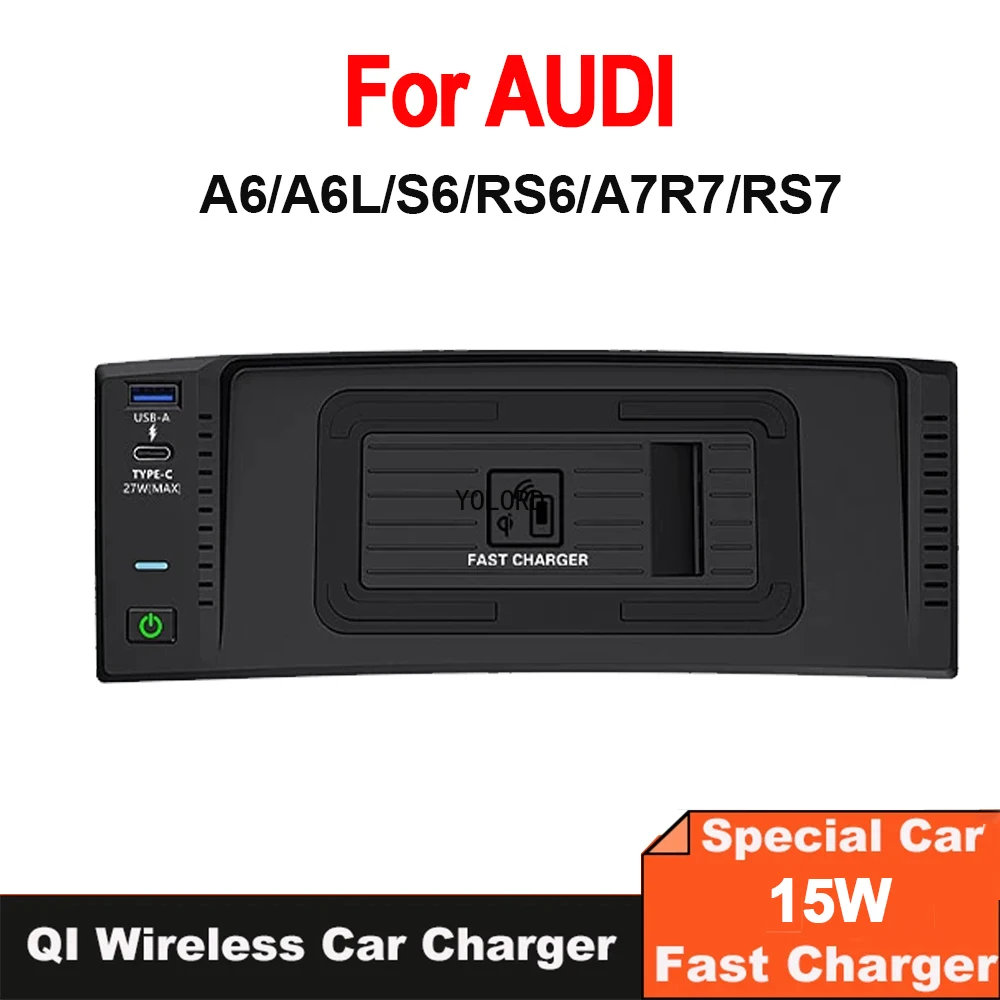 15W Fast Car Wireless Charger For Audi A6 A6L S6 RS6 A7 R7 RS7 Charging Pad Mobile Phone Mount Quick Charge Accessories