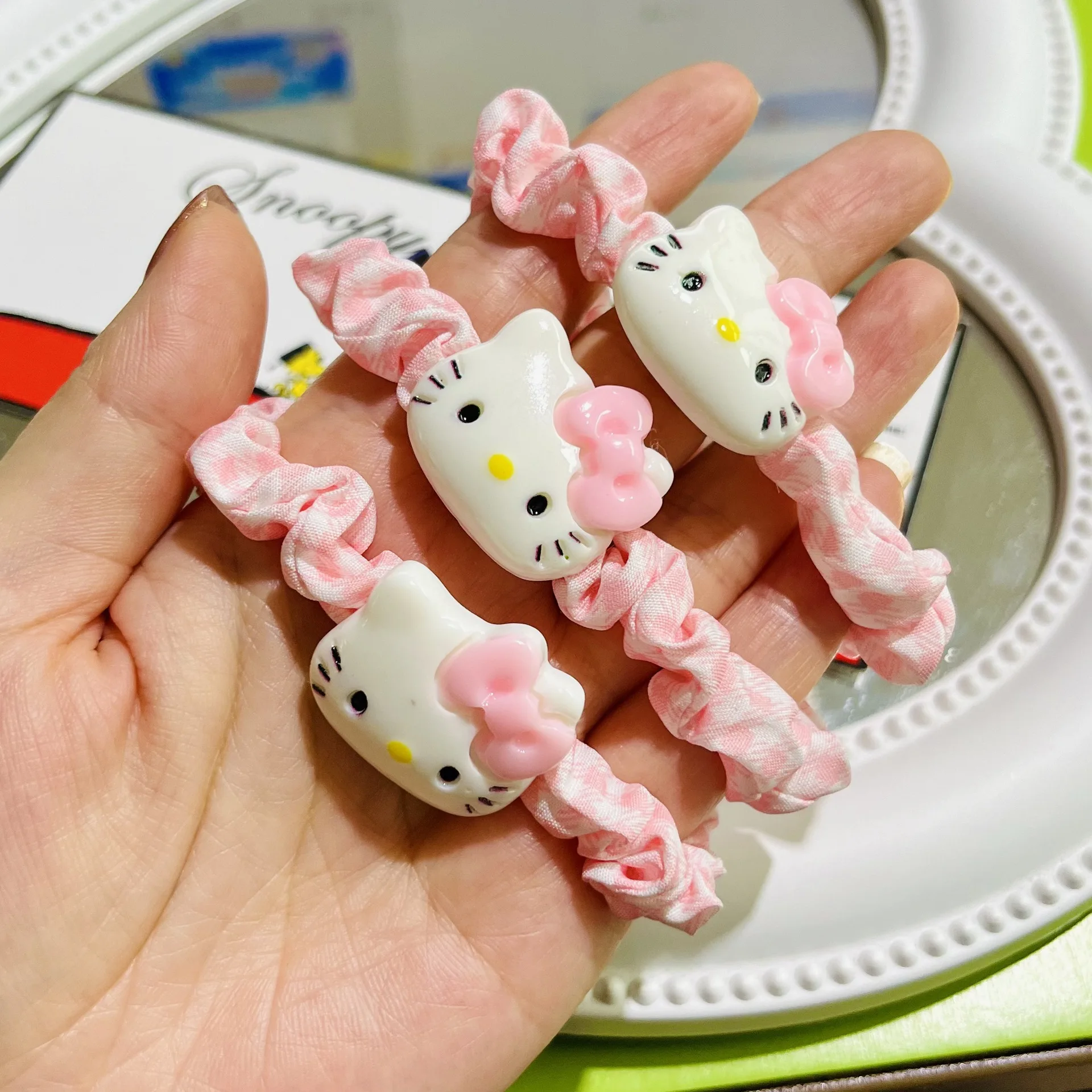 3/5 قطعة أنيمي الوردي ل مرحبا كيتي العلاقات الشعر سانريو إكسسوارات الشعر عالية المرونة رباط شعر الفتيات الاطفال اللعب الشعر التعادل الهدايا