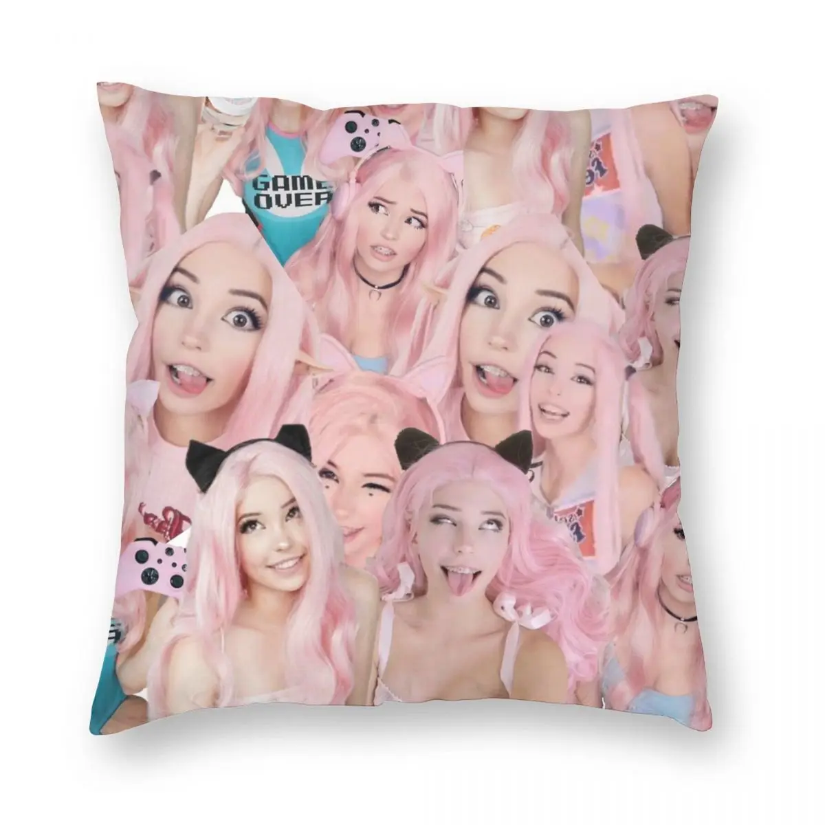 Belle Delphine Collage Square Pillowcase Polyester Linen Velvet Pattern Zip Decor Pillow Case Sofa Seater Cushion Case 18\