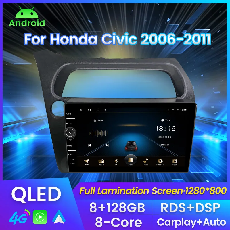 TomoStrong 8 Core Android GPS Navigation Multimedia Player For Honda Civic Hatchback 2006 - 2011 Car Radio QLED carplay DSP 4G