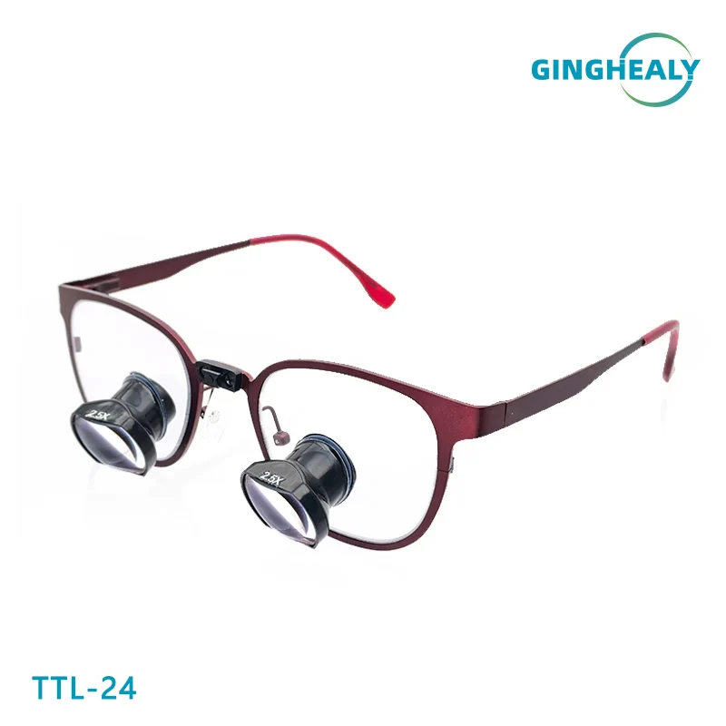 Ginghealy 24 TTL Galilean Loupes 2.5X/3.0X/3.5X IPD Customized Dental Surgical magnifier clear Square Lens Titanium Frame