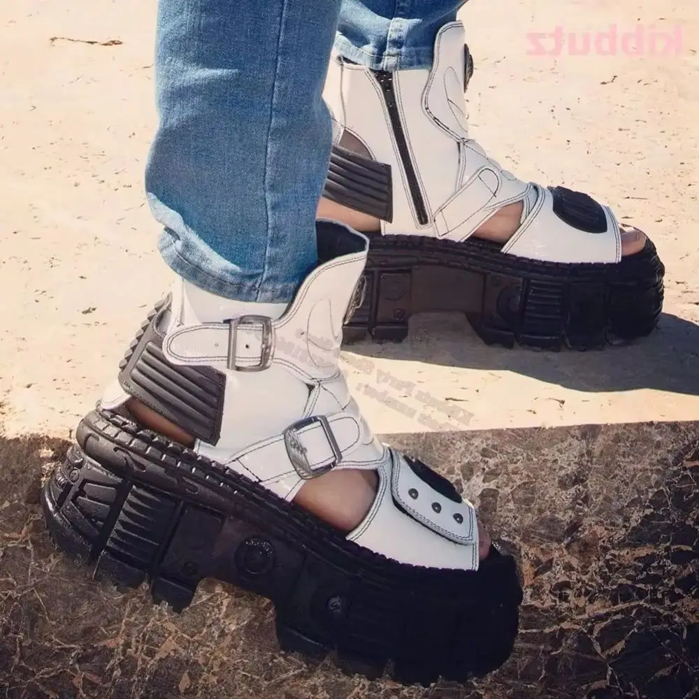 

Панк-рок Готические сандалии Сапоги Темный стиль Y2k Толстая подошва с круглым носком Ремень с пряжкой на щиколотке Модная сексуальная лаконичная обувь Новейшие