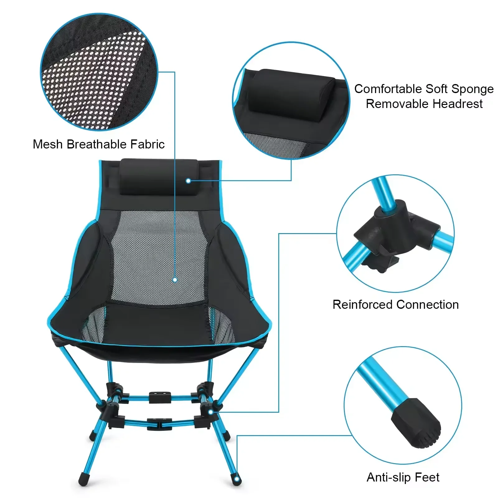 

2026 Folding Camping Chair With High Backrest Lightweight and Detachable Pillow With Side Pockets Handbag Outdoor Hiking