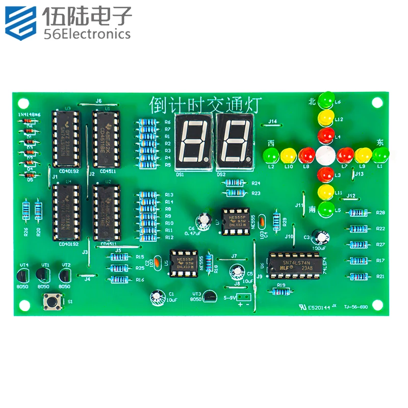 Countdown Traffic Light DIY Kit Digital Circuit Electronics Teaching Training Skills Soldering Practice Loose Parts