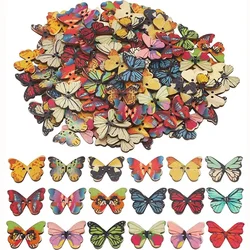 50Pcs Butterfly Wooden Button Mixed Butterfly Buttons with 2 Holes Decorative Buttons for Sewing Craft DIY Clothes Accessories