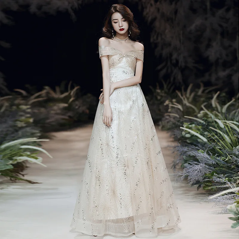 

Вечернее платье цвета шампанского на одно плечо, осень/зима 2026, новое платье для выпускного шоу со звездным небом для взрослых, церемония Сен