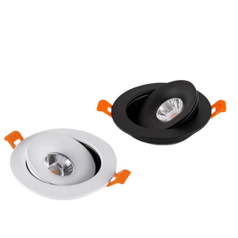 Ajustável regulável LED Spot Downlight, lâmpada embutida do teto, interior branco e preto, sala de estar, 360 °