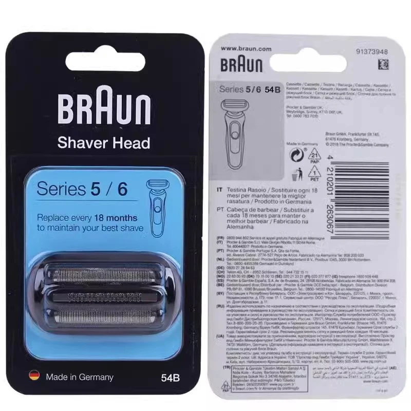Braun Series 5 เครื่องโกนหนวดไฟฟ้าหัวเปลี่ยนได้อย่างง่ายดายแนบหัวใช้งานร่วมกับสําหรับเครื่องโกนหนวด Series 5/6 รุ่นใหม่ 54B